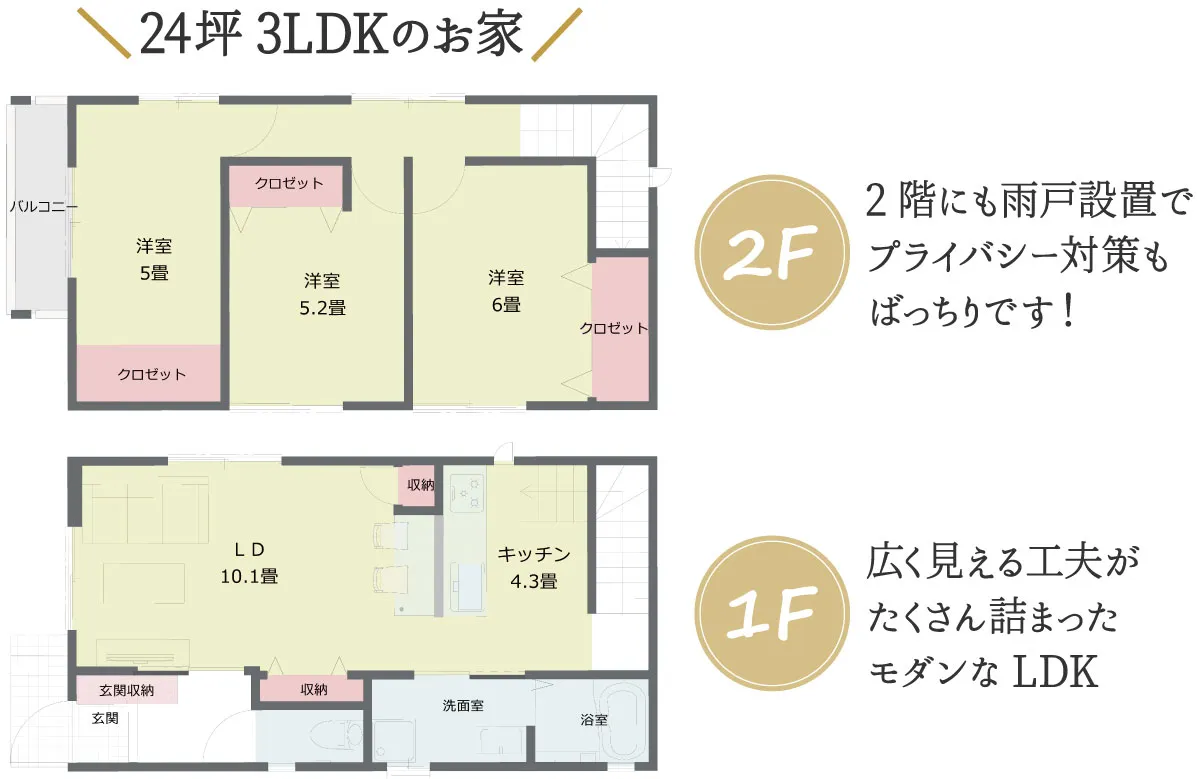 コンパクトでも開放感のある家_平面図（らく住むby喜創）