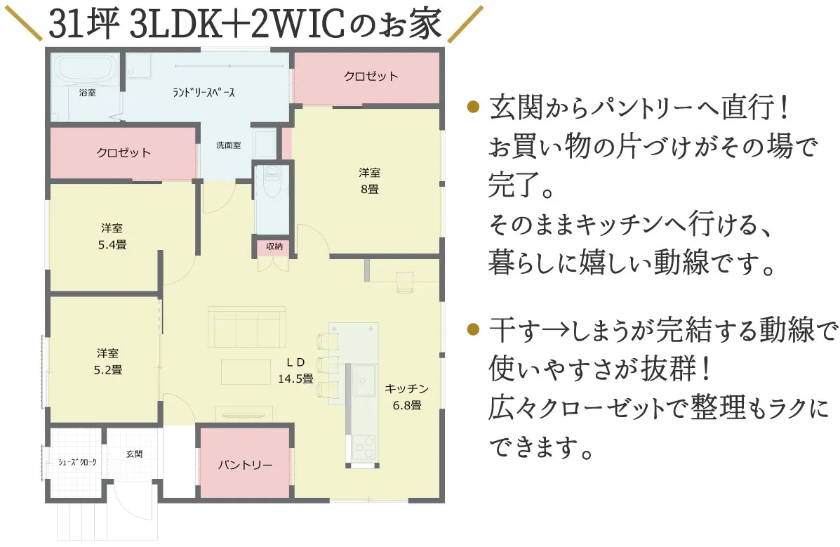 回遊動線の整った広い平屋_平面図（らく住むby喜創）